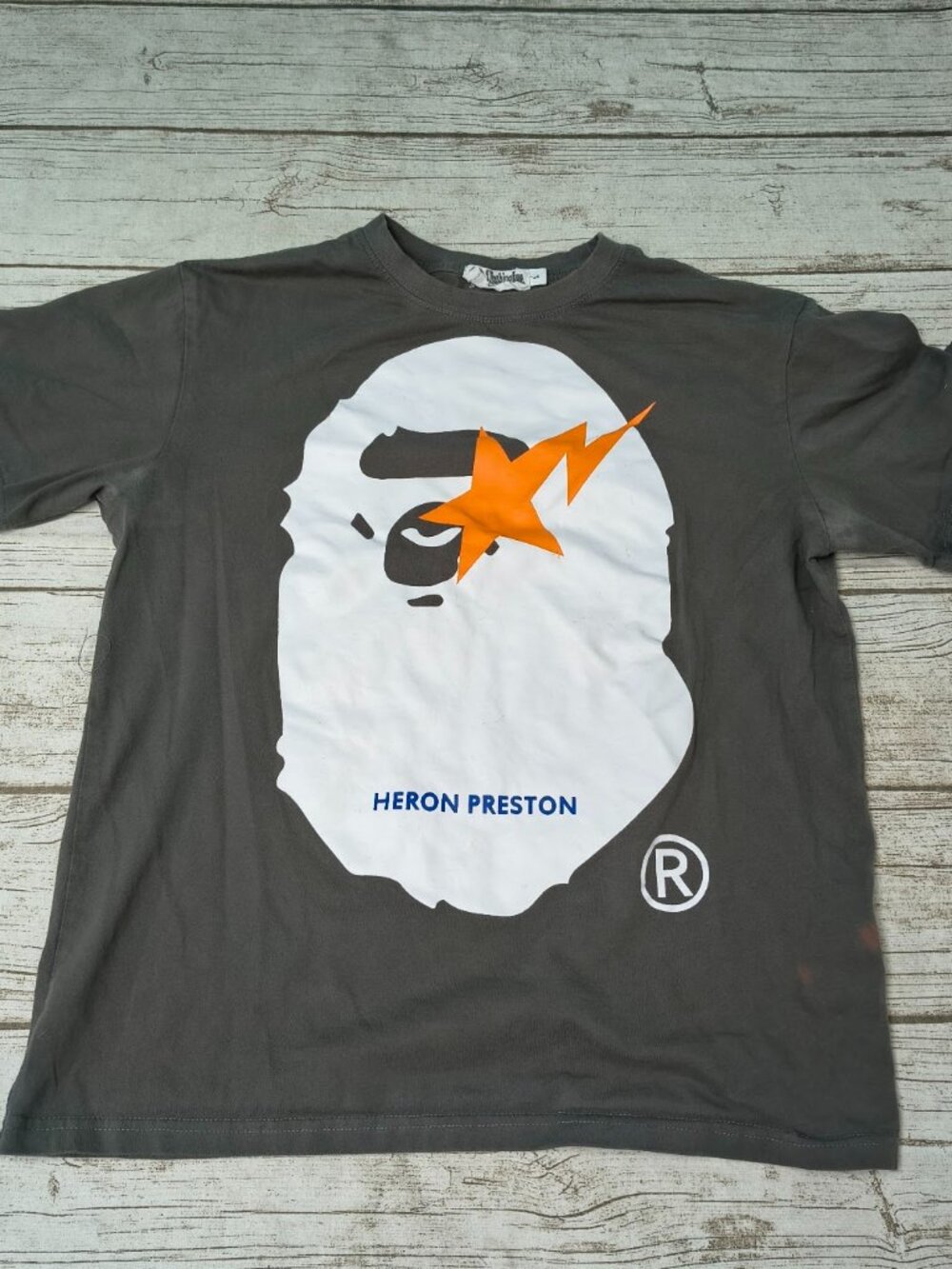A Bathing Ape x Heron Preston Ape Head Bapesta T Shirt Grey Mens L Streetwear